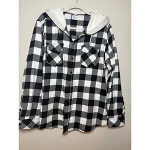 Hurley Black And‎ White Plaid Button Down Hoodie Size L